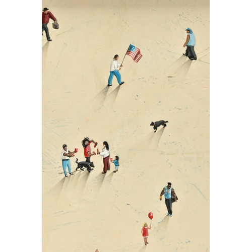 331 - CRAIG ALAN (AMERICAN CONTEMPORARY)  'SUNDAY SHOES', ten figures and two dogs engaged in various acti... 