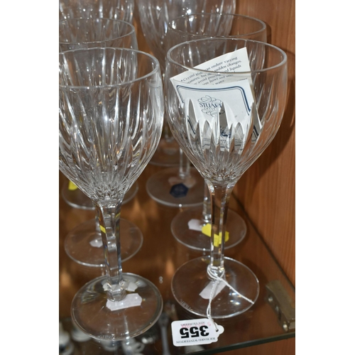 355 - TWO SETS OF TWELVE STUART CRYSTAL WINE GLASSES, in the Monaco pattern, comprising twelve large red w... 