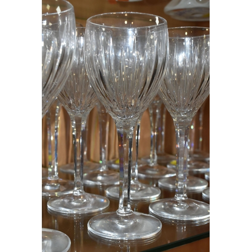 355 - TWO SETS OF TWELVE STUART CRYSTAL WINE GLASSES, in the Monaco pattern, comprising twelve large red w... 