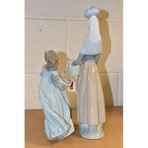 372 - TWO LLADRO FIGURES, comprising Market Day Girl, modelled carrying a basket and with a bundle on her ... 