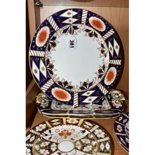 381 - NINE ROYAL CROWN DERBY AND SIMILAR IMARI PLATES, comprising a Royal Crown Derby 1128 side plate and ... 