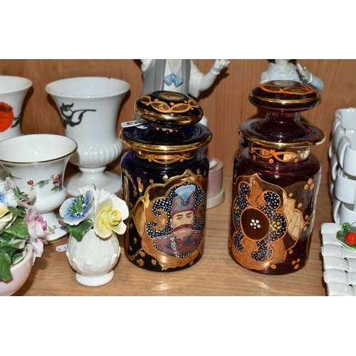 393 - A COLLECTION OF CERAMICS, GLASS AND SUNDRY ITEMS, to include two gilt Turkish? glass jars with lids,... 