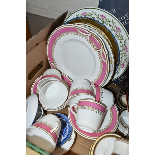 400 - TWO BOXES OF CERAMICS AND GLASSWARE, to include a John Davidson porcelain bowl, a boxed Royal Worces... 