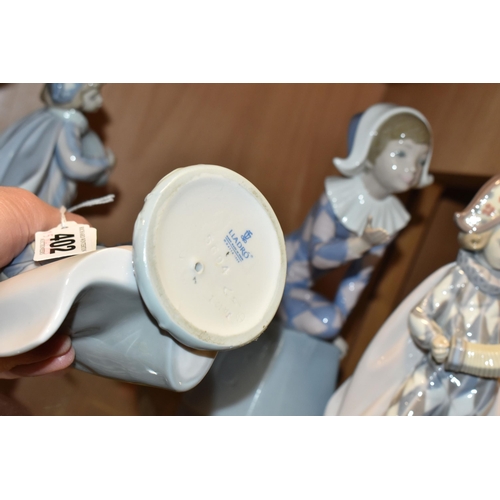 402 - A GROUP OF LLADRO FIGURES, comprising a Musical Harlequin set 'Circus Serenade' 5694 (end of violin ... 