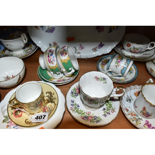 407 - A COLLECTION OF HAND PAINTED AYNSLEY AND HAMMERSLEY TEAWARE, comprising an Aynsley coffee cup and sa... 