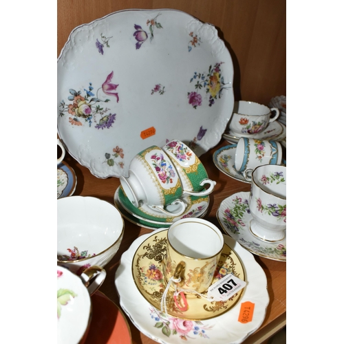 407 - A COLLECTION OF HAND PAINTED AYNSLEY AND HAMMERSLEY TEAWARE, comprising an Aynsley coffee cup and sa... 