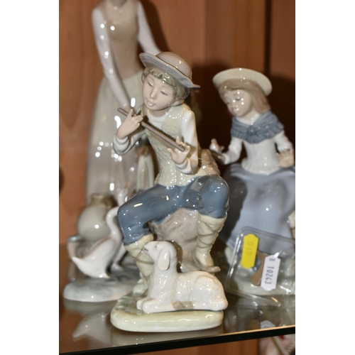 410 - FOUR LLADRO NAO FIGURINES, comprising 0136 'Girl At The Water Fountain, 1106 'Friendly Advice' (brok... 