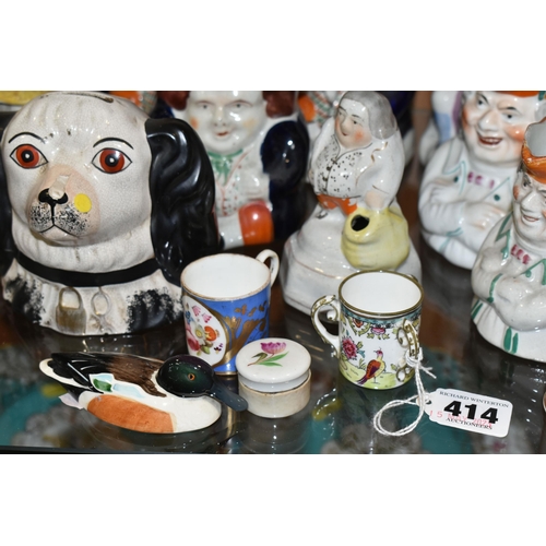 414 - A COLLECTION OF VICTORIAN STAFFORDSHIRE TOBY JUGS / COVERED POTS AND LATER CERAMICS, including a Bes... 