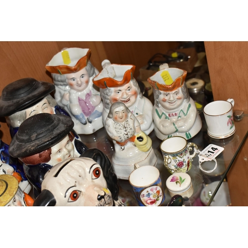 414 - A COLLECTION OF VICTORIAN STAFFORDSHIRE TOBY JUGS / COVERED POTS AND LATER CERAMICS, including a Bes... 