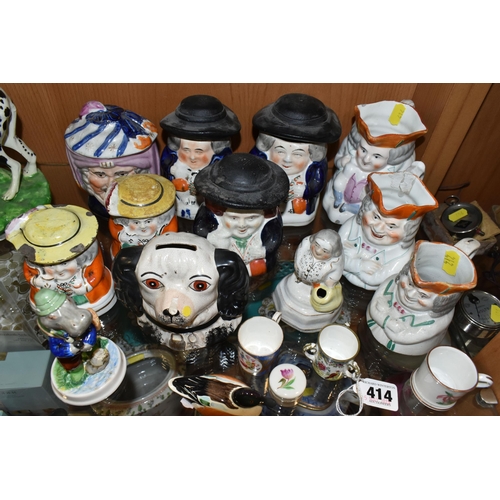 414 - A COLLECTION OF VICTORIAN STAFFORDSHIRE TOBY JUGS / COVERED POTS AND LATER CERAMICS, including a Bes... 