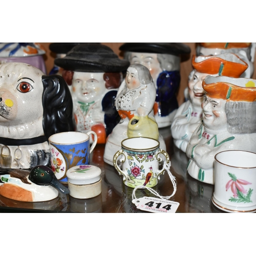 414 - A COLLECTION OF VICTORIAN STAFFORDSHIRE TOBY JUGS / COVERED POTS AND LATER CERAMICS, including a Bes... 