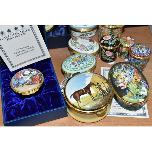 418 - A COLLECTION OF ENAMEL TRINKET BOXES, comprising a limited edition 132/1000 Leslie Creasey commissio... 