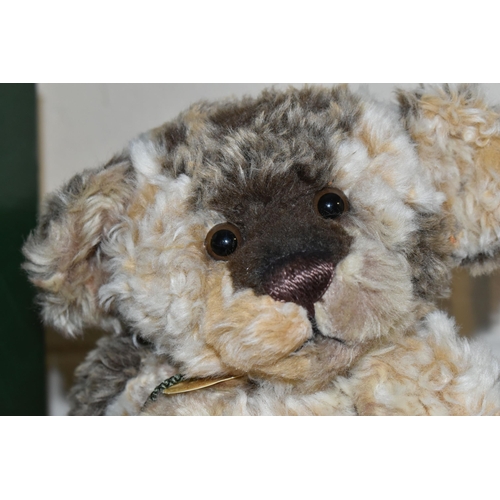 420 - A CHARLIE BEARS TEDDY BEAR, 'Squidge' no CB614881, fully jointed with patchwork style fur, height 38... 