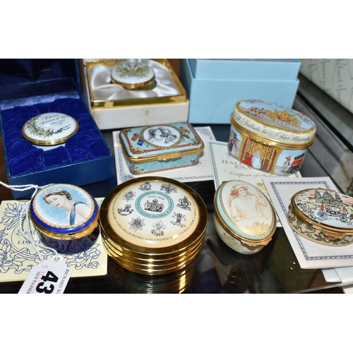 430 - A COLLECTION OF ROYAL COMMEMORATIVE ENAMEL BOXES, nine pieces to include a Crummles limited edition ... 