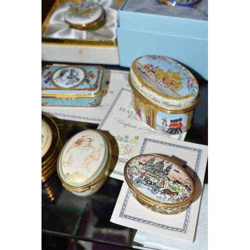 430 - A COLLECTION OF ROYAL COMMEMORATIVE ENAMEL BOXES, nine pieces to include a Crummles limited edition ... 