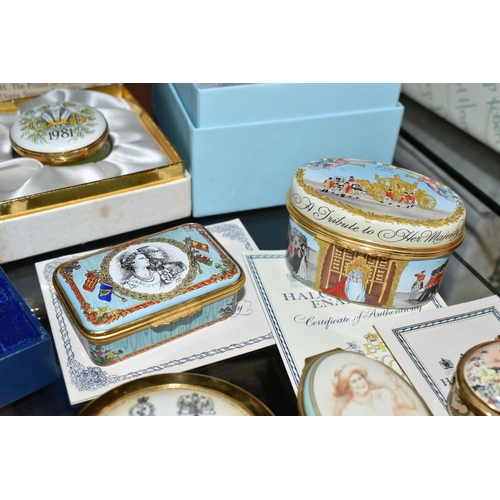 430 - A COLLECTION OF ROYAL COMMEMORATIVE ENAMEL BOXES, nine pieces to include a Crummles limited edition ... 