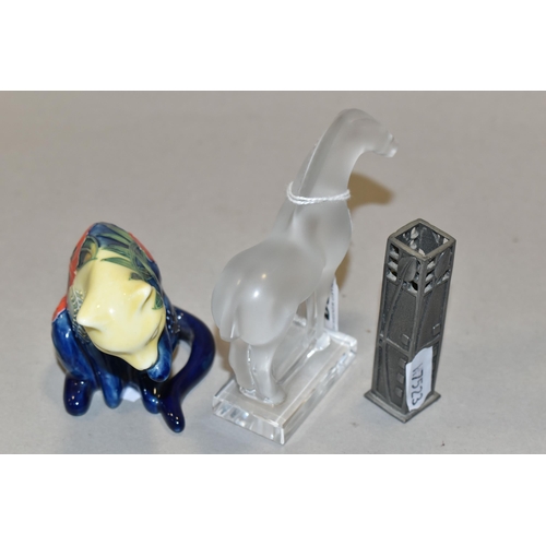 432 - A LALIQUE HORSE, AN OLD TUPTON WARE CAT AND A PEWTER TOOTHPICK HOLDER, comprising a Lalique 'Tang' h... 