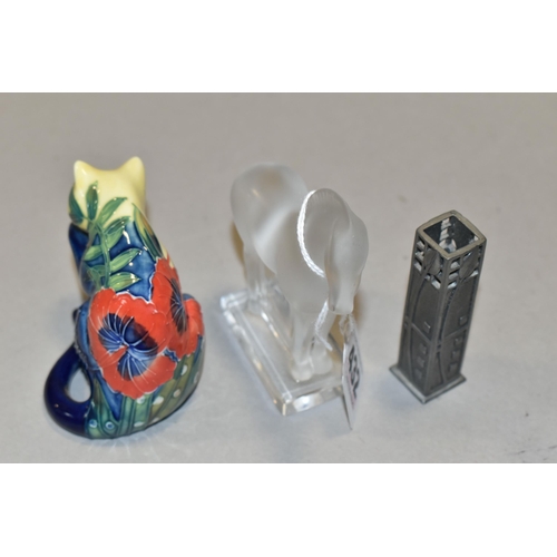 432 - A LALIQUE HORSE, AN OLD TUPTON WARE CAT AND A PEWTER TOOTHPICK HOLDER, comprising a Lalique 'Tang' h... 