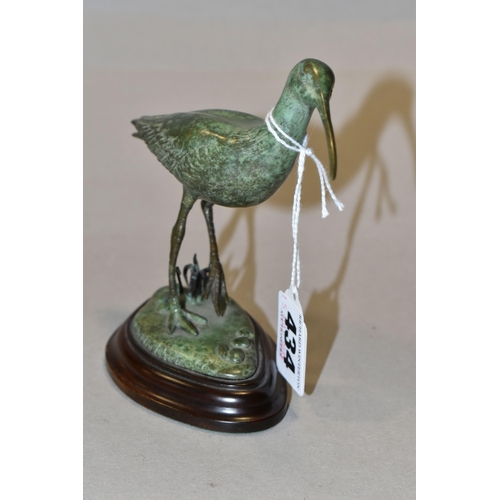 434 - PATRICIA A NORTHCROFT (CONTEMPORARY) A BRONZE SCULPTURE OF A WHIMBREL, walking in a naturalistic set... 