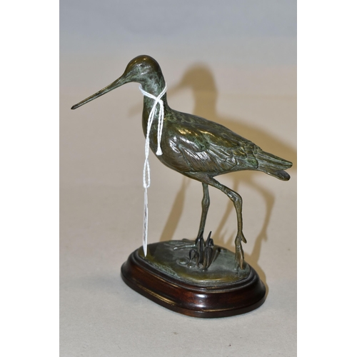 435 - PATRICIA A NORTHCROFT (CONTEMPORARY) A BRONZE SCULPTURE OF A BLACK TAILED GODWIT, walking in a natur... 