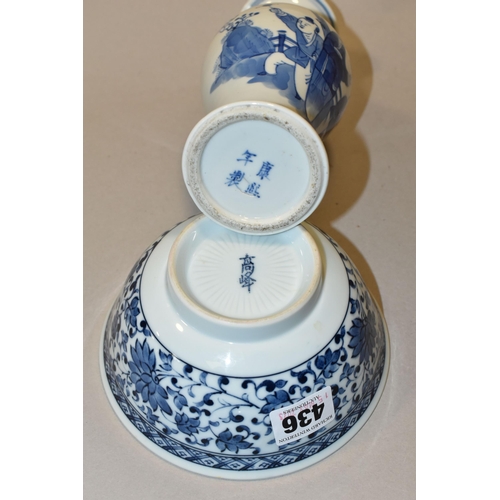 436 - A LATE 19TH / EARLY 20TH CENTURY CHINESE PORCELAIN BLUE AND WHITE BALUSTER VASE AND A LATE 20TH CENT... 