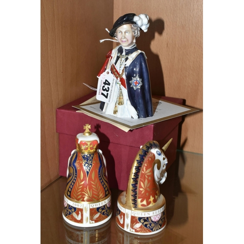 437 - THREE LIMITED EDITION CERAMIC CANDLE SNUFFERS, comprising a pair of Royal Worcester Lion & Unicorn c... 