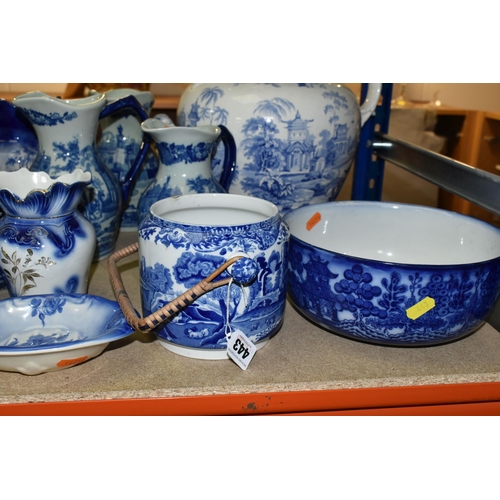 443 - A QUANTITY OF BLUE AND WHITE CERAMICS, comprising a Copeland Spode 'Italian' pattern biscuit jar (mi... 