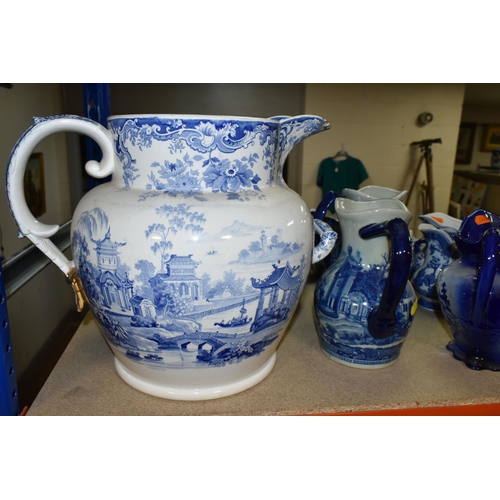 443 - A QUANTITY OF BLUE AND WHITE CERAMICS, comprising a Copeland Spode 'Italian' pattern biscuit jar (mi... 