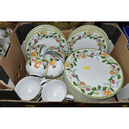 450 - FIVE BOXES OF CERAMICS, to include a Wedgwood 'Starflower' pattern coffee set, a VA dinner set made ... 