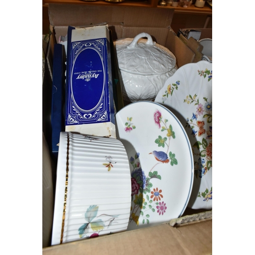 450 - FIVE BOXES OF CERAMICS, to include a Wedgwood 'Starflower' pattern coffee set, a VA dinner set made ... 