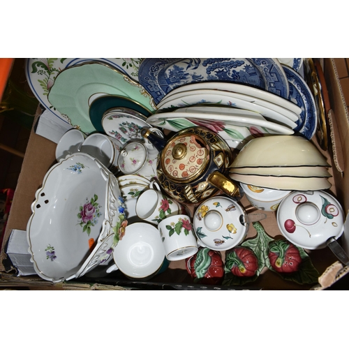 450 - FIVE BOXES OF CERAMICS, to include a Wedgwood 'Starflower' pattern coffee set, a VA dinner set made ... 