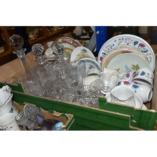 457 - THREE BOXES OF CERAMICS, to include a dinner set of J.H.W & Sons Belmont flow blue  design, Kutani l... 