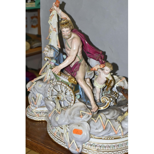 463 - A 19TH CENTURY MEISSEN MYTHOLOGICAL FIGURE GROUP OF JUPITER IN HIS CHARIOT, modelled after J.J. Kaen... 