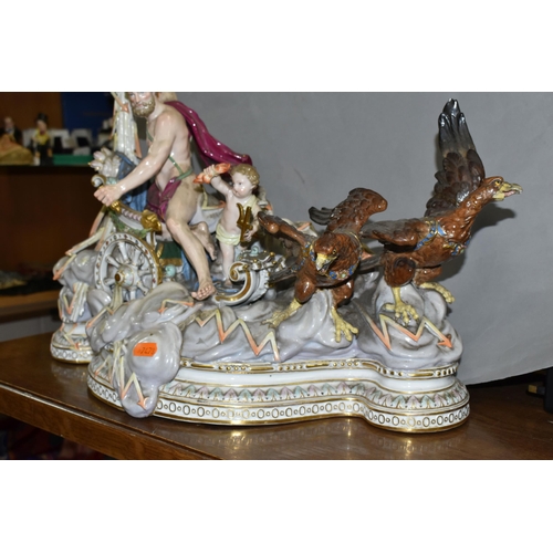 463 - A 19TH CENTURY MEISSEN MYTHOLOGICAL FIGURE GROUP OF JUPITER IN HIS CHARIOT, modelled after J.J. Kaen... 