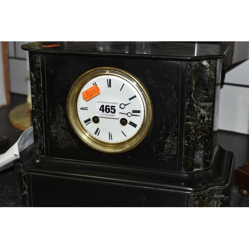 465 - TWO EARLY 20TH CENTURY CLOCKS, comprising an inlaid oak 'Junghans' mantel clock with white Arabic di... 