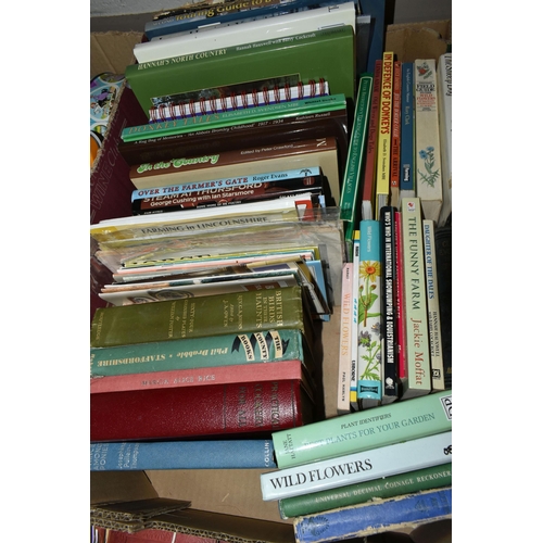 480 - SIX BOXES OF BOOKS, TINS AND PICTURES, to include over thirty modern biscuit advertising tins,  a la... 