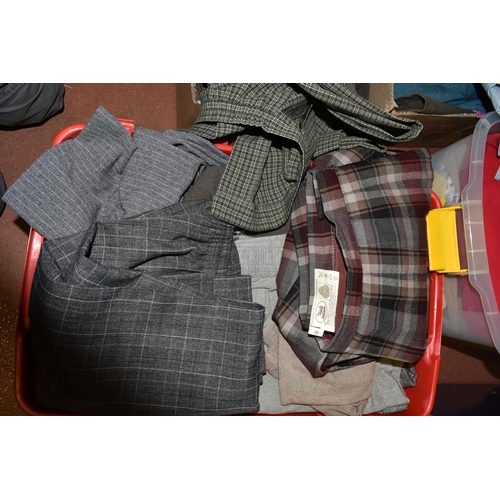 485 - TEN BOXES OF CLOTHING AND ACCESSORIES, to include ladies' knitwear, jackets, trousers, skirts, blous... 