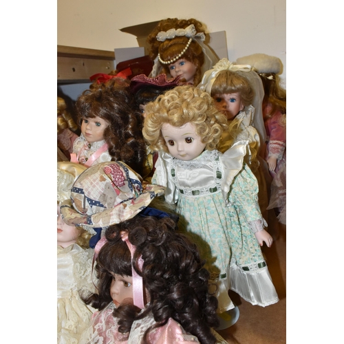 488 - A GROUP OF COLLECTORS DOLLS, fifteen female dolls, including two brides and dolls in historical cost... 