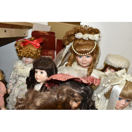 488 - A GROUP OF COLLECTORS DOLLS, fifteen female dolls, including two brides and dolls in historical cost... 