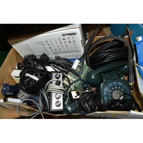 489 - SIX BOXES OF ELECTRONICS, TOOLS AND HARDWARE, to include a boxed Intel Core 2 Duo Processor E8600, a... 