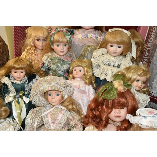 493 - A GROUP OF COLLECTORS DOLLS, fourteen female dolls, including dolls in historical costume, various m... 