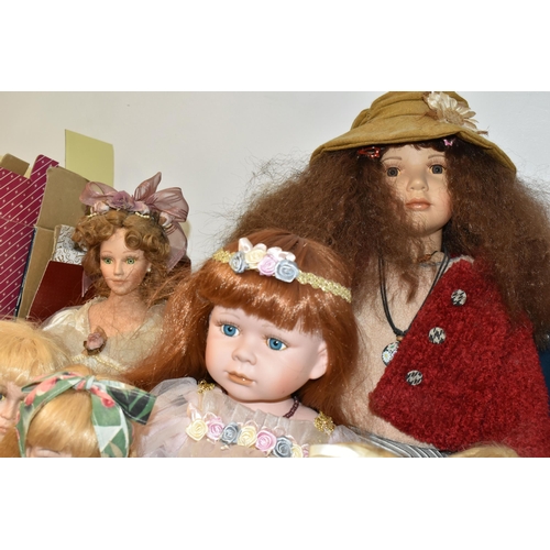 493 - A GROUP OF COLLECTORS DOLLS, fourteen female dolls, including dolls in historical costume, various m... 