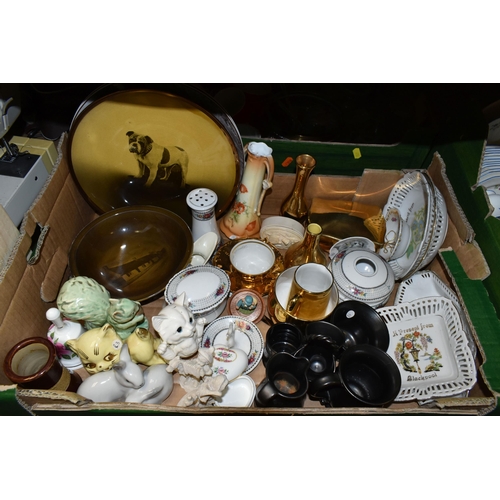 495 - THREE BOXES OF CERAMICS AND GLASS WARES, to include a thirty four piece Paragon English Bluebell tea... 