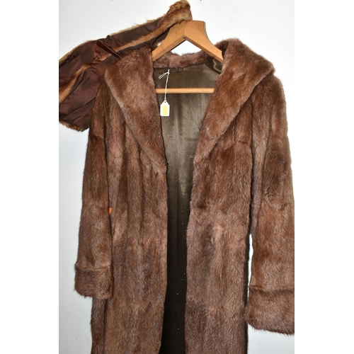 502 - A FUR COAT, CAPE AND STOLE, comprising a mid-brown fur coat, chest size approximately 30-32'', lengt... 