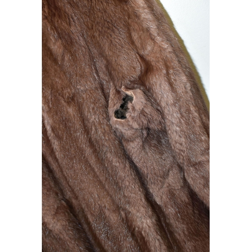 502 - A FUR COAT, CAPE AND STOLE, comprising a mid-brown fur coat, chest size approximately 30-32'', lengt... 