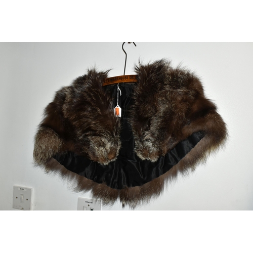 502 - A FUR COAT, CAPE AND STOLE, comprising a mid-brown fur coat, chest size approximately 30-32'', lengt... 