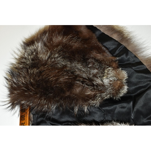 502 - A FUR COAT, CAPE AND STOLE, comprising a mid-brown fur coat, chest size approximately 30-32'', lengt... 