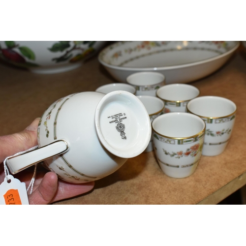 508 - A ROYAL DOULTON 'MOSAIC GARDEN' PATTERN DINNER SET, comprising a circular covered tureen, six dinner... 