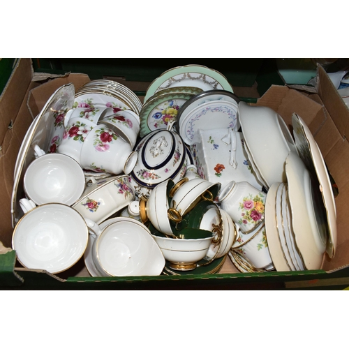 510 - FIVE BOXES OF GLASSWARE, CERAMICS AND TEA WARE, to include an assortment of dinner and tea ware, a M... 