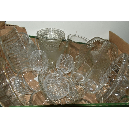 510 - FIVE BOXES OF GLASSWARE, CERAMICS AND TEA WARE, to include an assortment of dinner and tea ware, a M... 